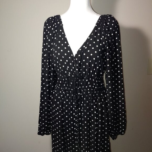 ASOS Design Black White Polka Dots V-Neck Long Sleeves Midi Dress Size 8 - Picture 9 of 9